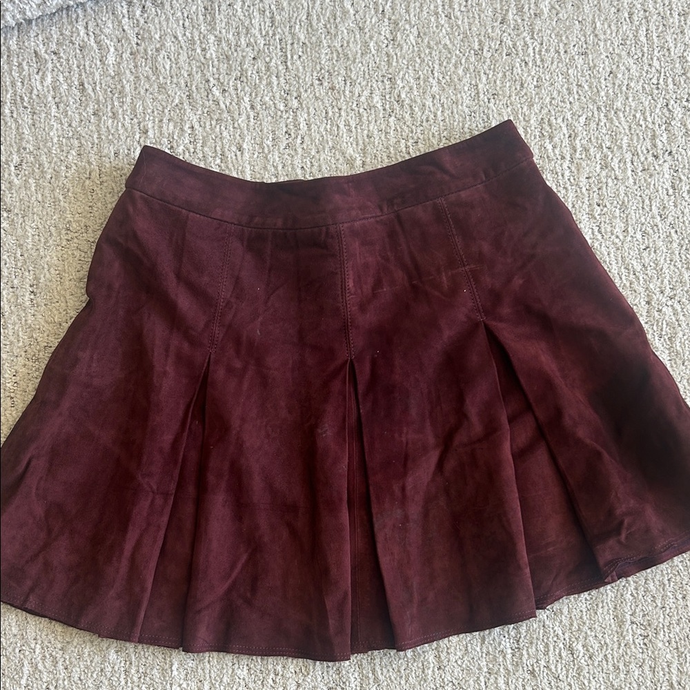 Alice + Olivia Burgundy Suede Leather Mini Skirt